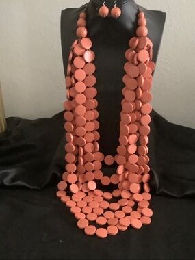 Statement Coral Beaded Multi-Strand Necklace and Earring Set